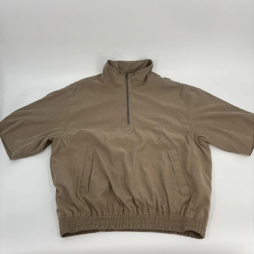 Aureus Windbreaker Pullover Mens Large Tan Short Sleeve Quarter Zip Mock Neck